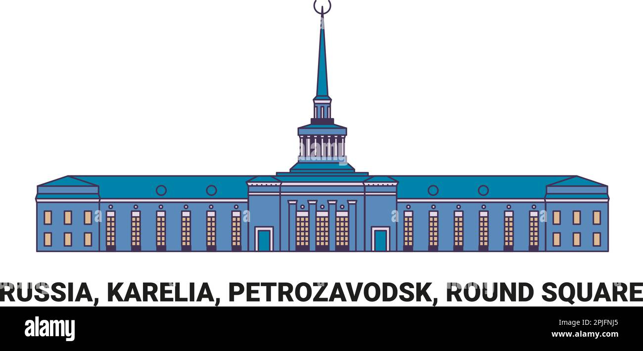 Russie, Carélie, Petrozavodsk, Round Square , illustration vectorielle de voyage Illustration de Vecteur