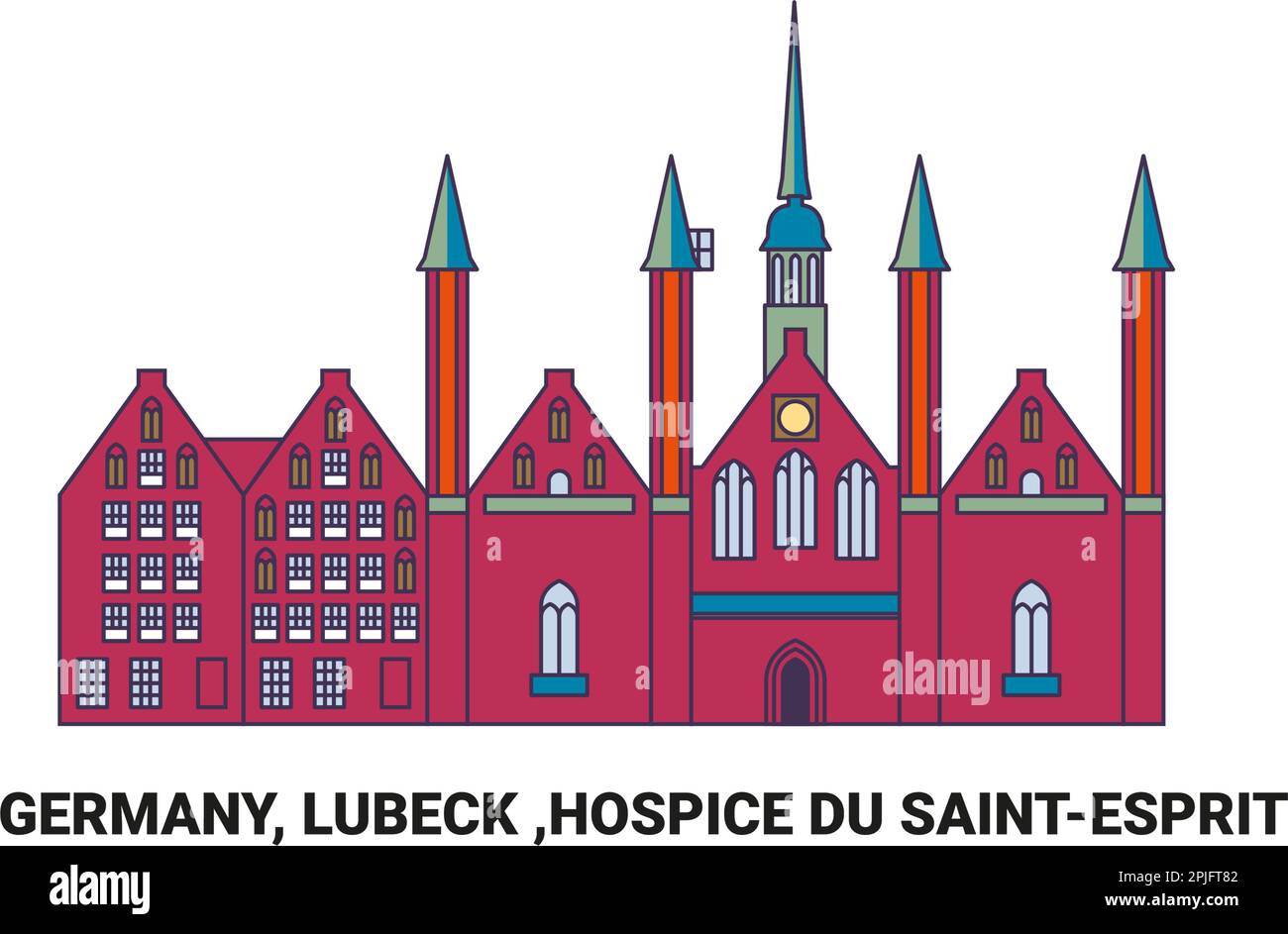 Allemagne, Lubeck, Hospice du SaintesEsprit, illustration vectorielle de voyage Illustration de Vecteur