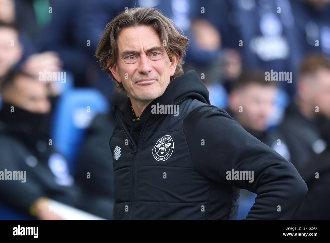 Thomas Frank sur la ligne de contact en tant que responsable de Brentford au stade AMEX Banque D'Images