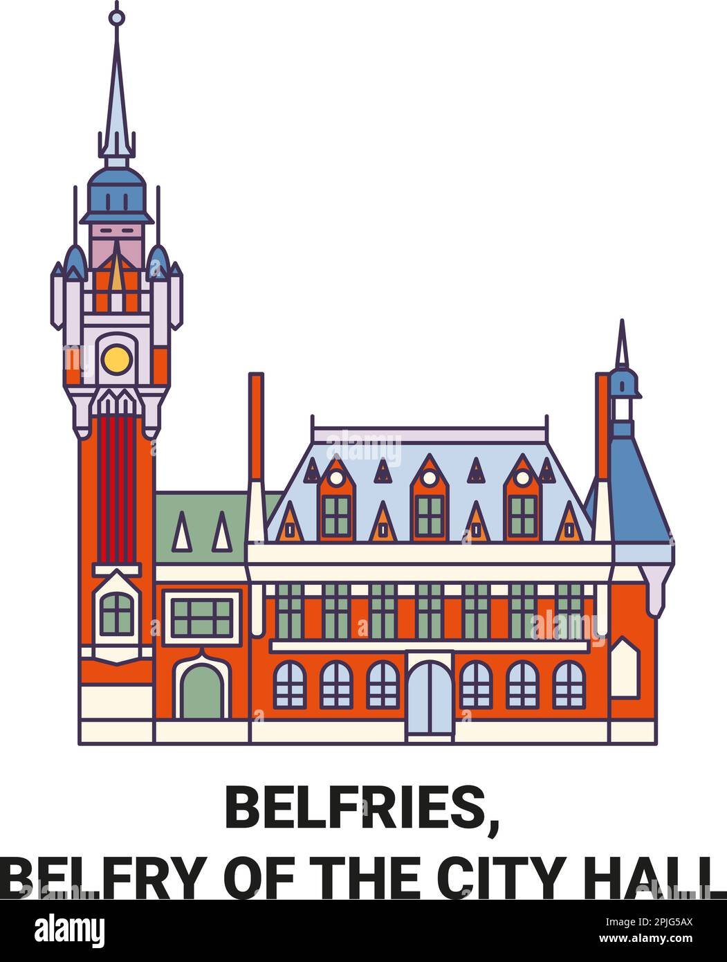 Belgique, beffroi, beffroi de l'hôtel de ville, illustration du vecteur de voyage Illustration de Vecteur