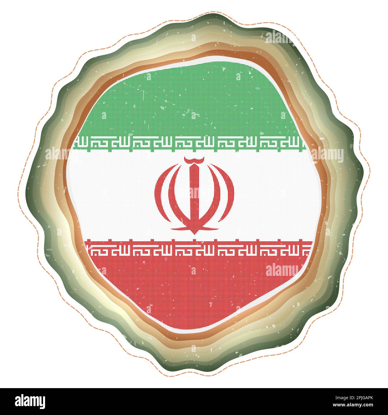 Drapeau de l'Iran dans le cadre. Badge du pays. Panneau circulaire en couches autour du drapeau iranien. Belle illustration vectorielle. Illustration de Vecteur