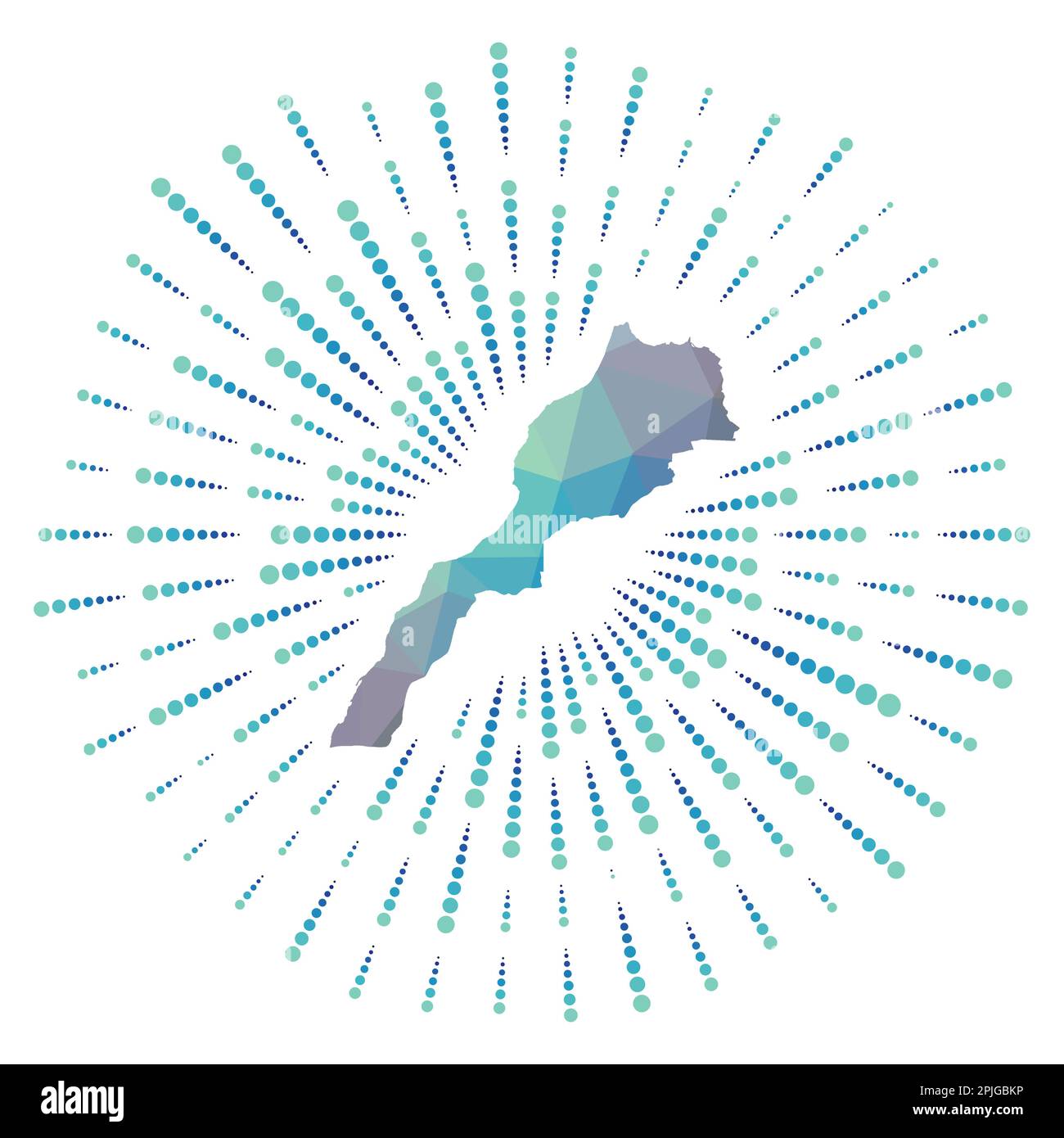 Forme du Maroc, éclat de soleil polygonal. Carte du pays avec des rayons étoilés colorés. Illustration de Vecteur