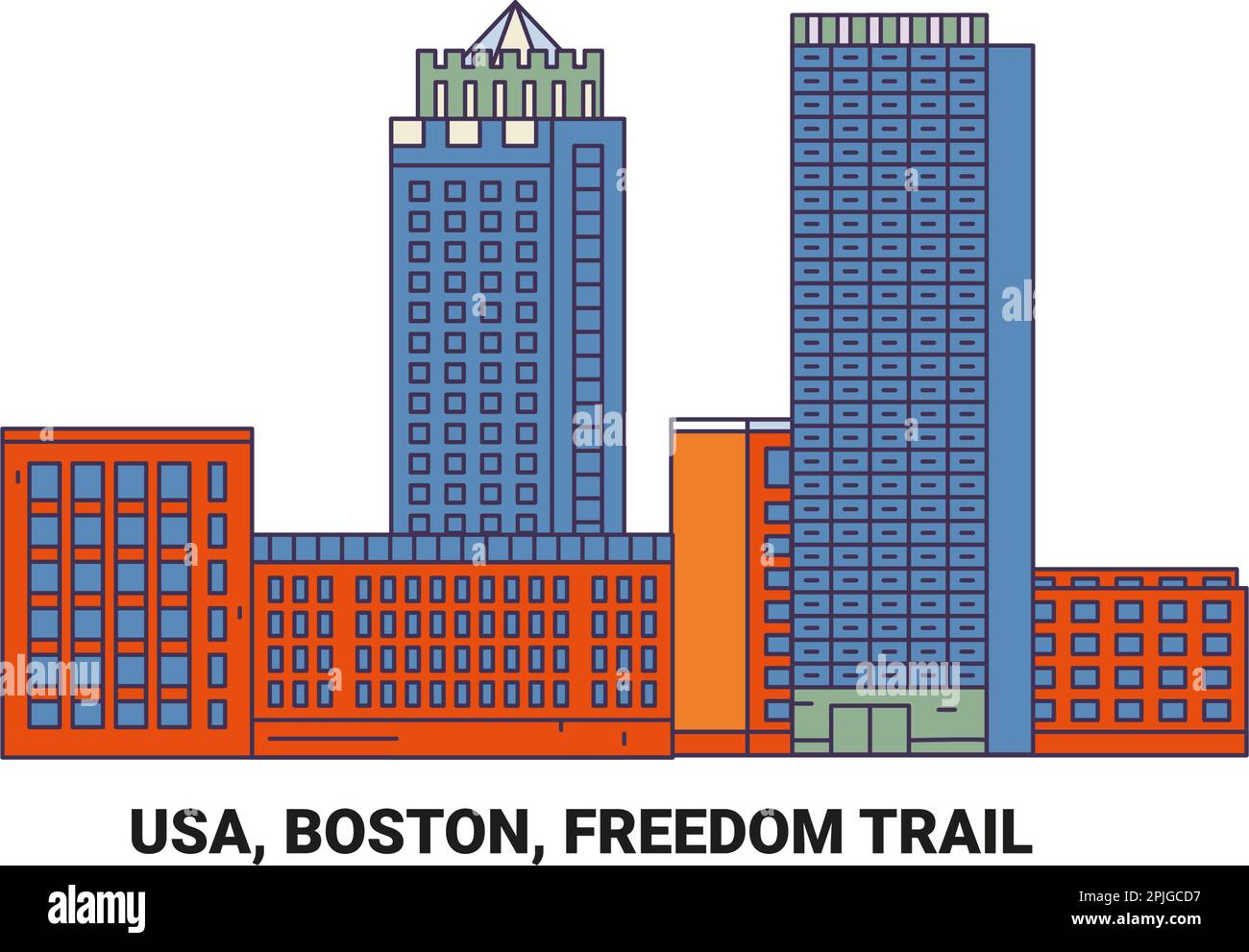 Etats-Unis, Boston, Freedom Trail, illustration vectorielle de voyage Illustration de Vecteur