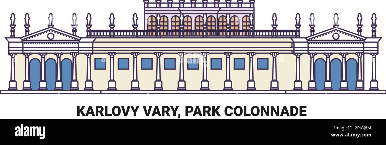 République tchèque, Karlovy Vary, Park Colonnade, illustration vectorielle de voyage Illustration de Vecteur