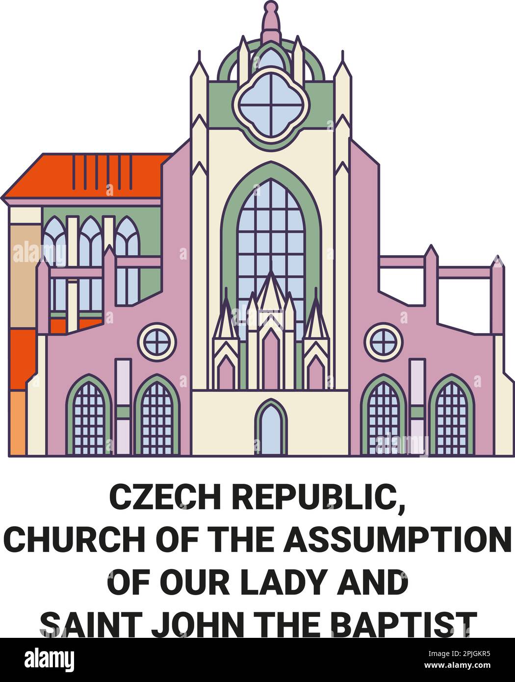 République tchèque, Église de l'Assomption de notre-Dame et Saint-Jean-Baptiste Voyage repère illustration vectorielle Illustration de Vecteur