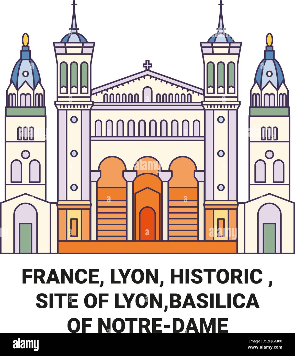 France, Lyon, Historique , site de Lyon, Basilique de Notregame Voyage repère illustration vectorielle Illustration de Vecteur