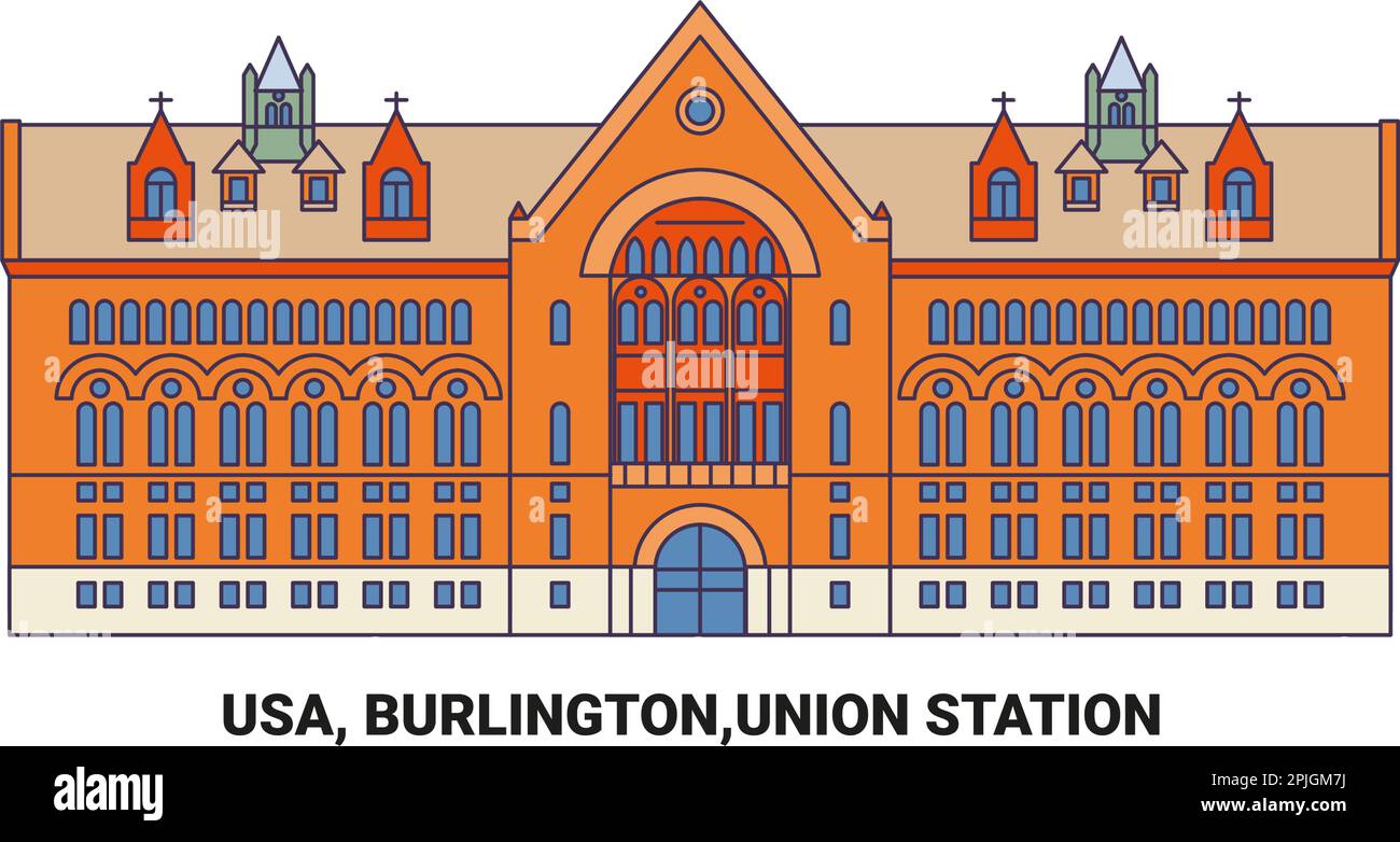 Etats-Unis, Burlington, Union Station, illustration du vecteur de repère de voyage Illustration de Vecteur