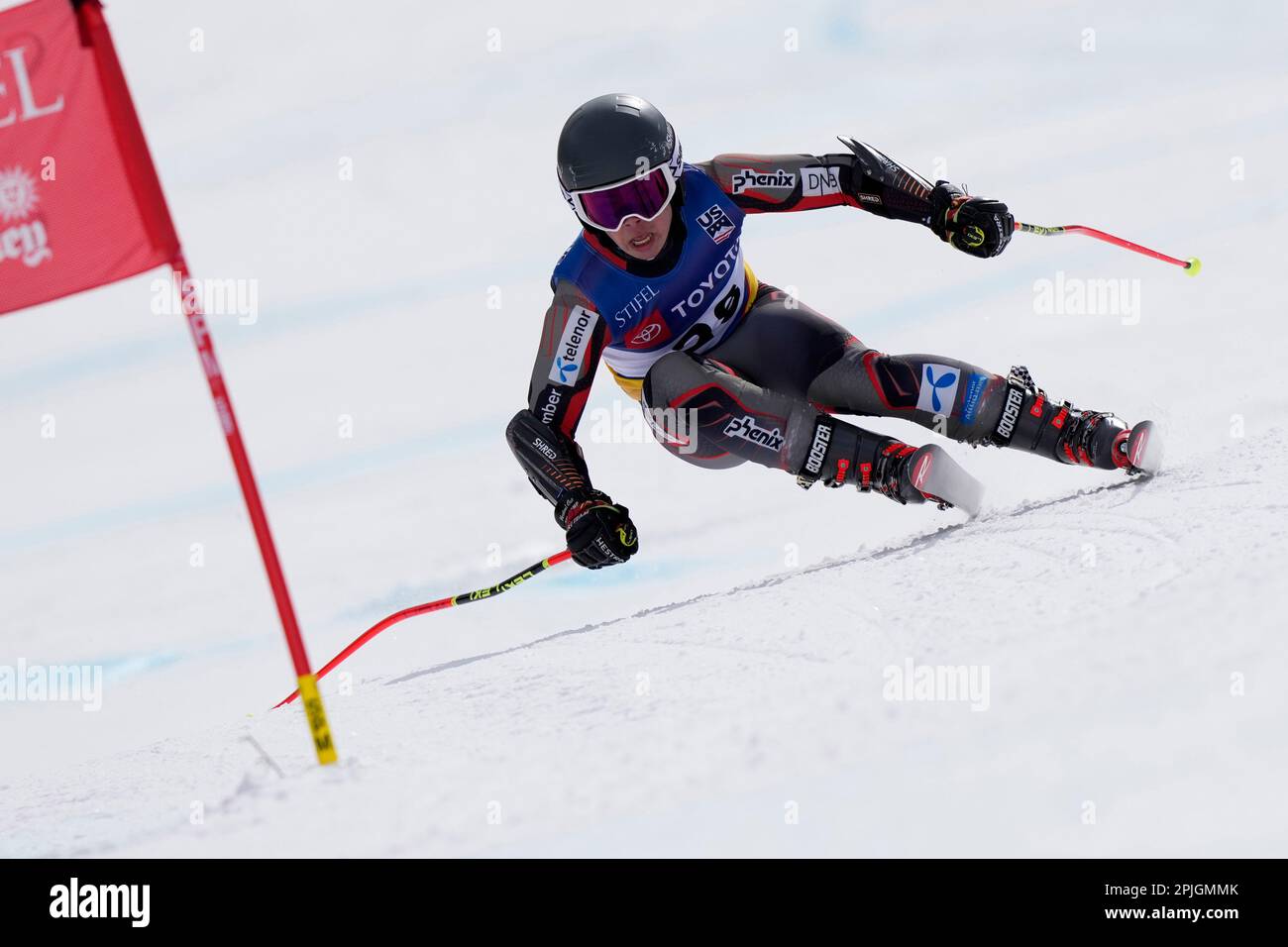 William Zurbay competes in the men's super-G ski race during the U.S. Alpine Championships, Sunday, April 2, 2023, at the Sun Valley ski resort in Ketchum, Idaho. (AP Photo/Robert F. Bukaty) Banque D'Images