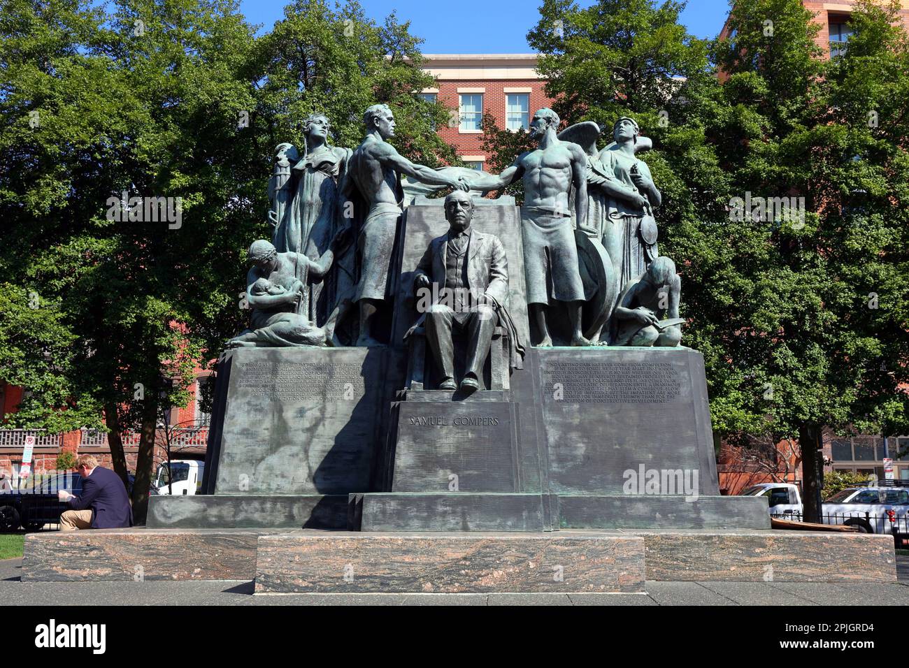 Samuel Gompers Memorial, Washington DC. Sculpture d'un chef de file et fondateur de la Fédération américaine du travail sculptée par Robert I. Aitken. Banque D'Images