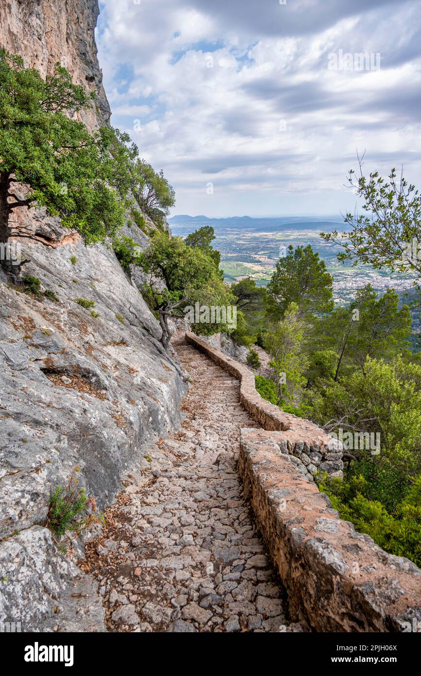 Sentier de randonnée jusqu'à Castell d Alaro, Puig dalaro, Majorque, Espagne Banque D'Images