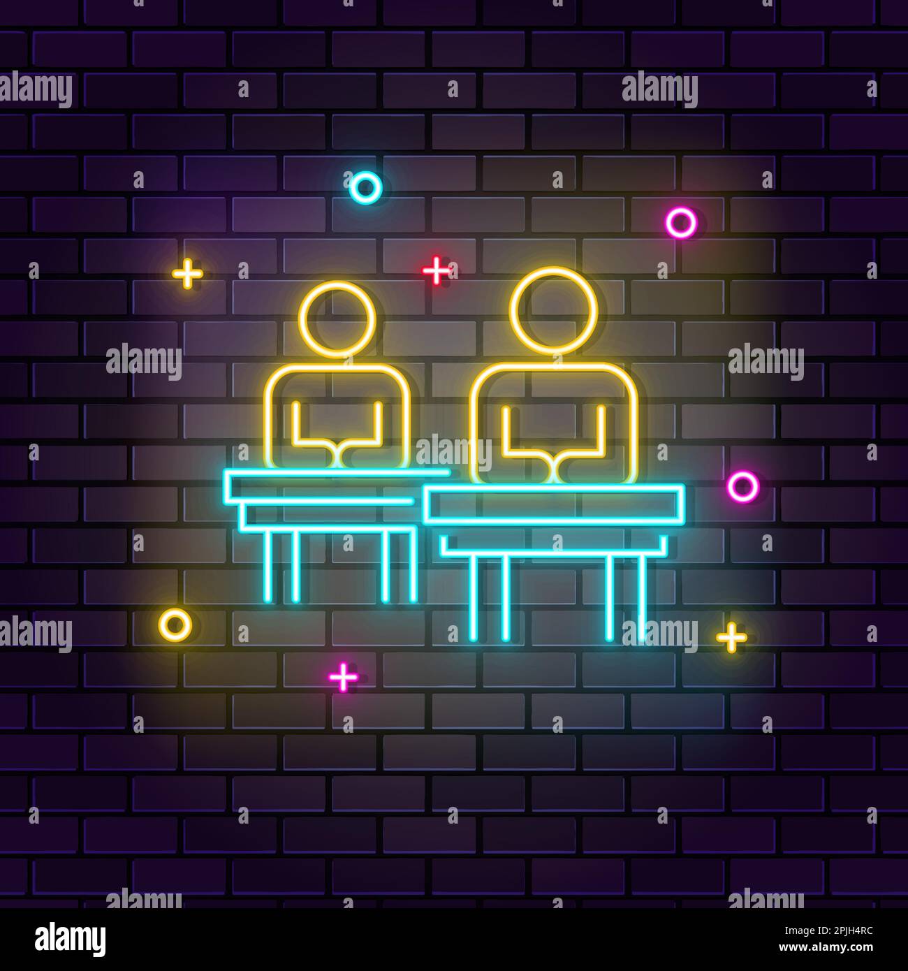 Icône néon pour les étudiants. Icône de l'éducation au néon sur fond de mur de briques sombres Illustration de Vecteur
