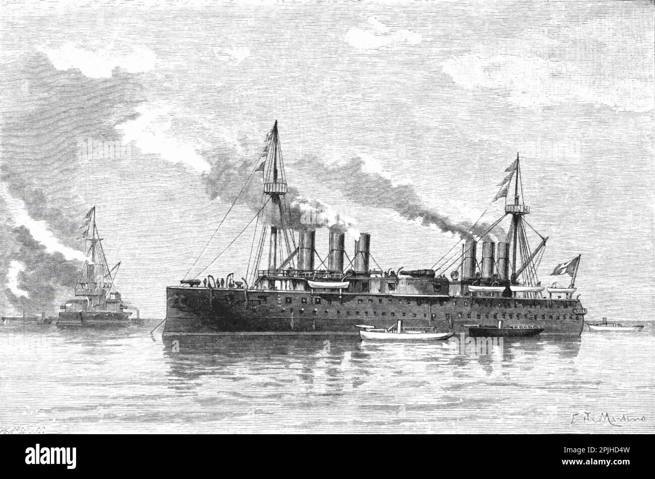 Le navire de guerre italien Italia, un navire de guerre en arronnaire construit pour la marina italienne de Regia (Royal Navy), le navire de première classe de l'Italie en 1870s et 1880s. Banque D'Images