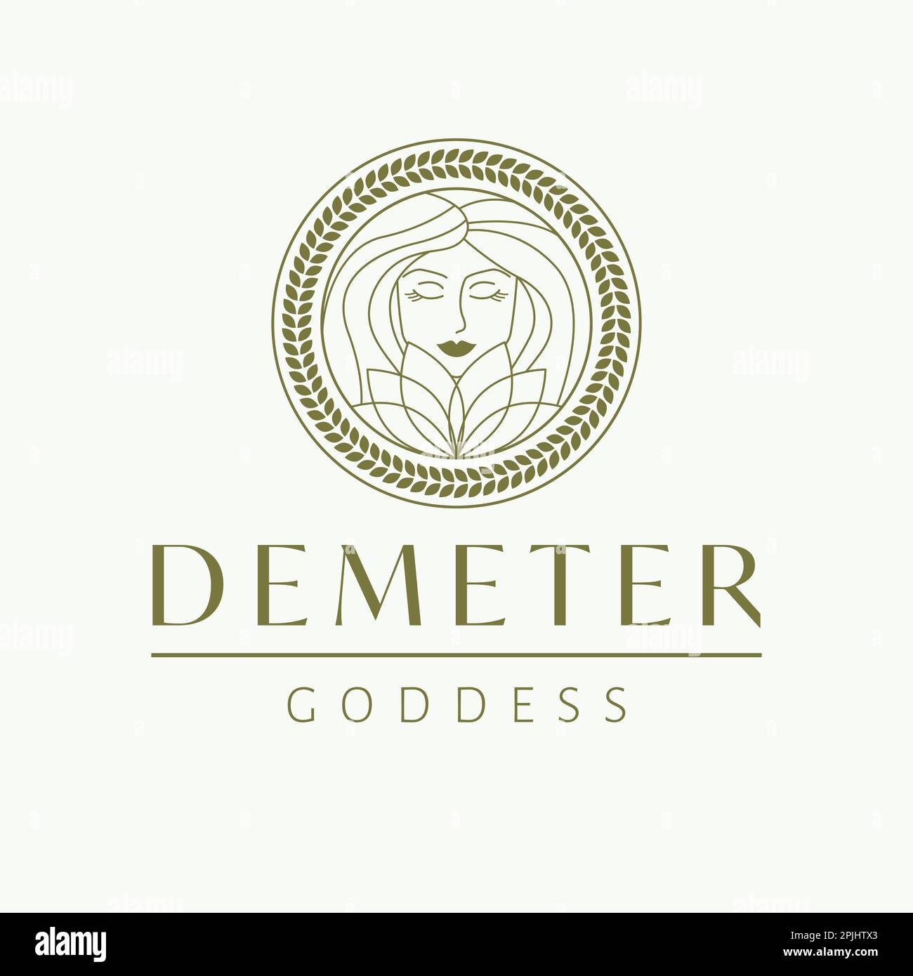 Logo Demeter déesse. Logotype de vecteur de déesse grecque. Modèle de logo de l'industrie de la beauté et de l'art. Déesse de la fertilité, patronne de l'agriculture Illustration de Vecteur
