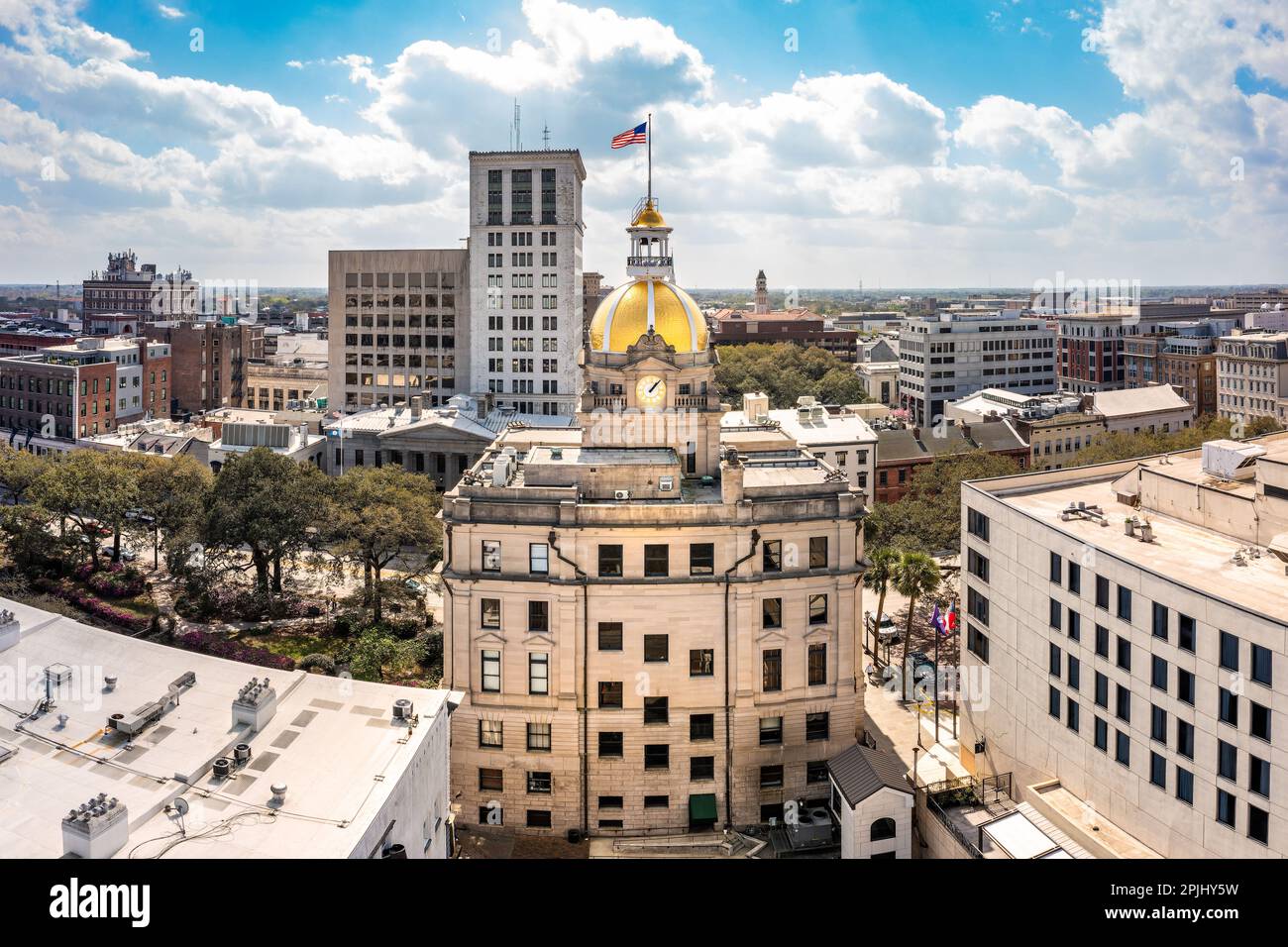 Vue aérienne de Savannah, hôtel de ville de Géorgie Banque D'Images