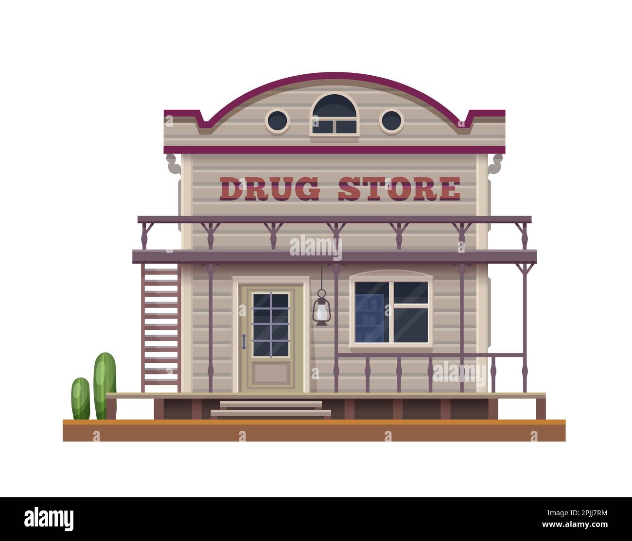 WESTERN Wild West Drug Store, bâtiment de ville dans le pays, architecture en bois vecteur. American Wild West Country Drug Store ou pharmacie, Western Illustration de Vecteur