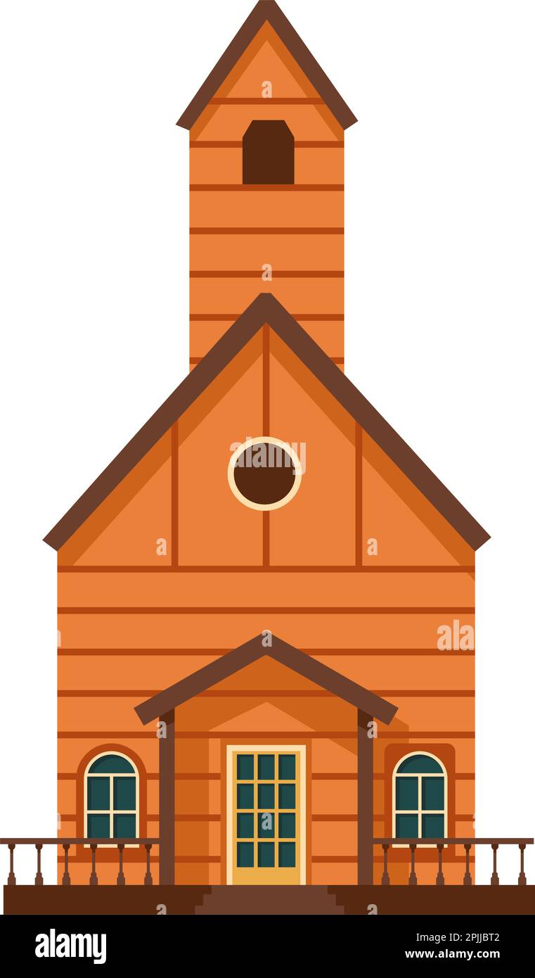 Architecture de construction d'église en bois sauvage de l'ouest Illustration de Vecteur