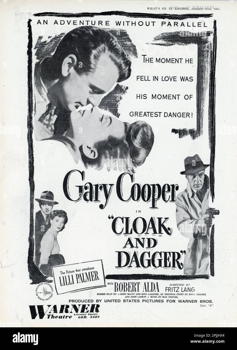 GARY COOPER LILLI PALMER et ROBERT ALDA en CLOAK ET DAGGER 1946 réalisateur FRITZ LANG Music Max Steiner United Sates / Warner Bros. Banque D'Images