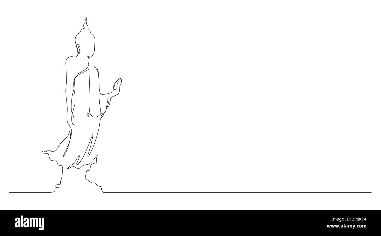 bouddha debout méditant en ligne continue dessin vectoriel illustration style minimaliste Illustration de Vecteur