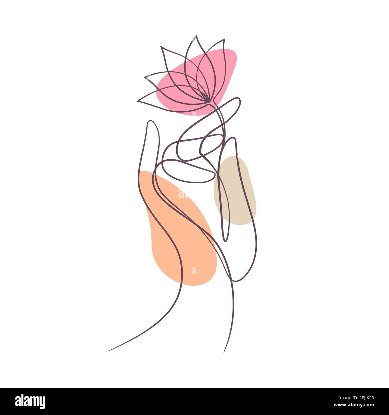main tenant le lys d'eau de lotus dans l'illustration vectorielle de dessin de ligne continue Illustration de Vecteur