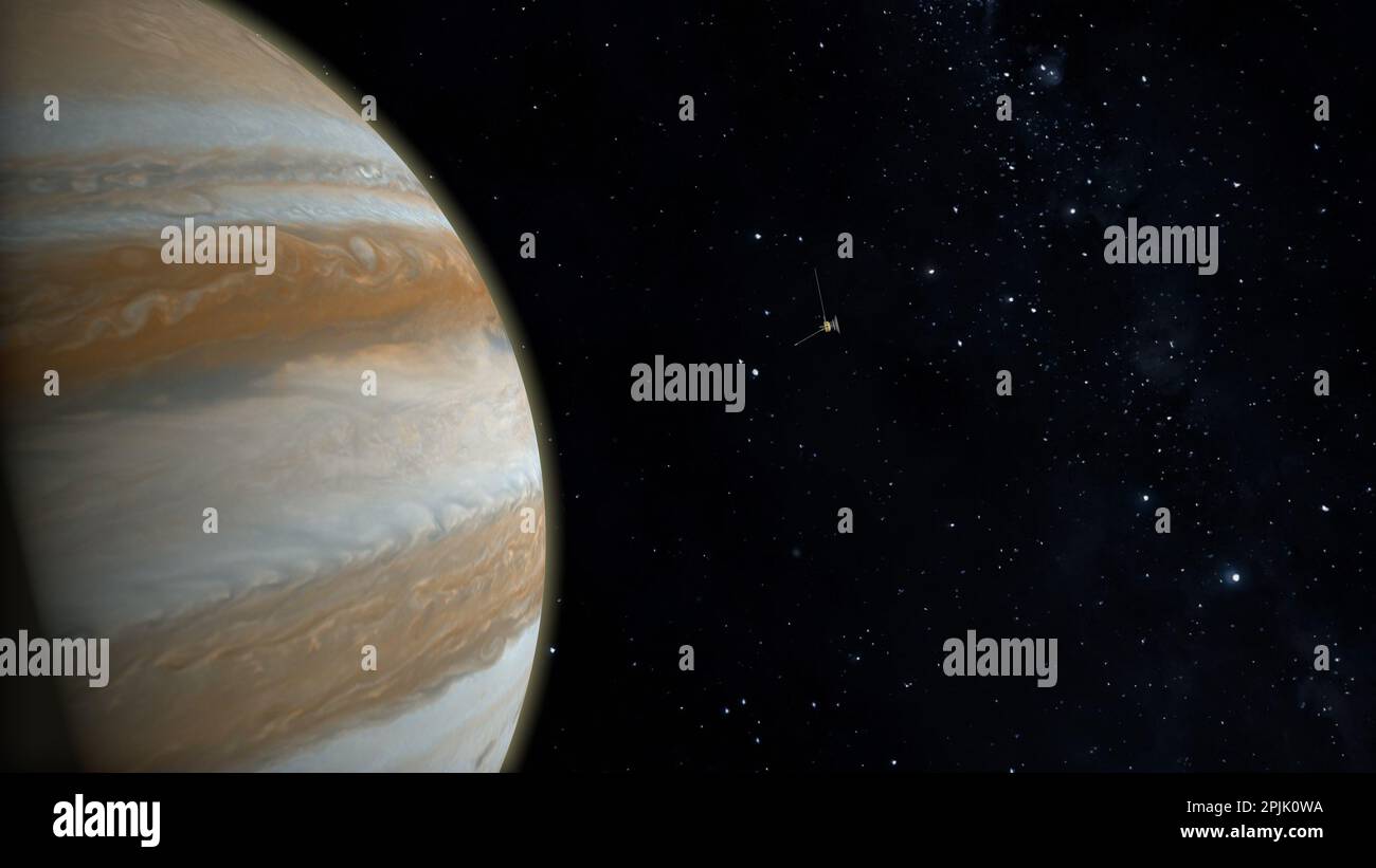 Sonde spatiale volant vers Jupiter. Exploration spatiale. Banque D'Images