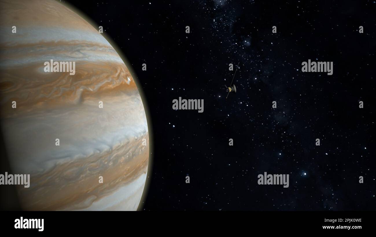 Sonde spatiale volant vers Jupiter. Exploration spatiale. Banque D'Images