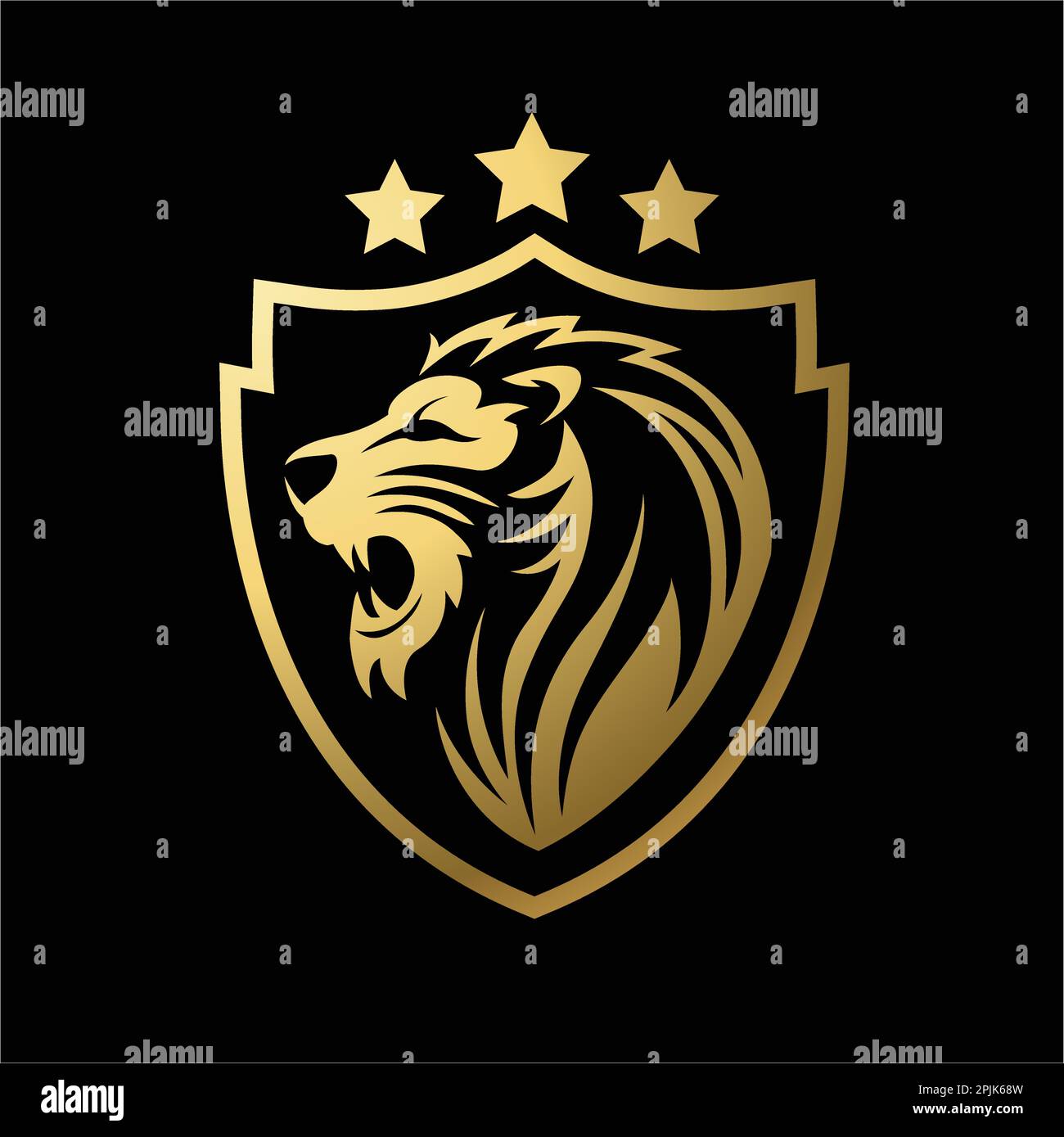Logo Shield Lion avec couleur dorée, fond noir Illustration de Vecteur