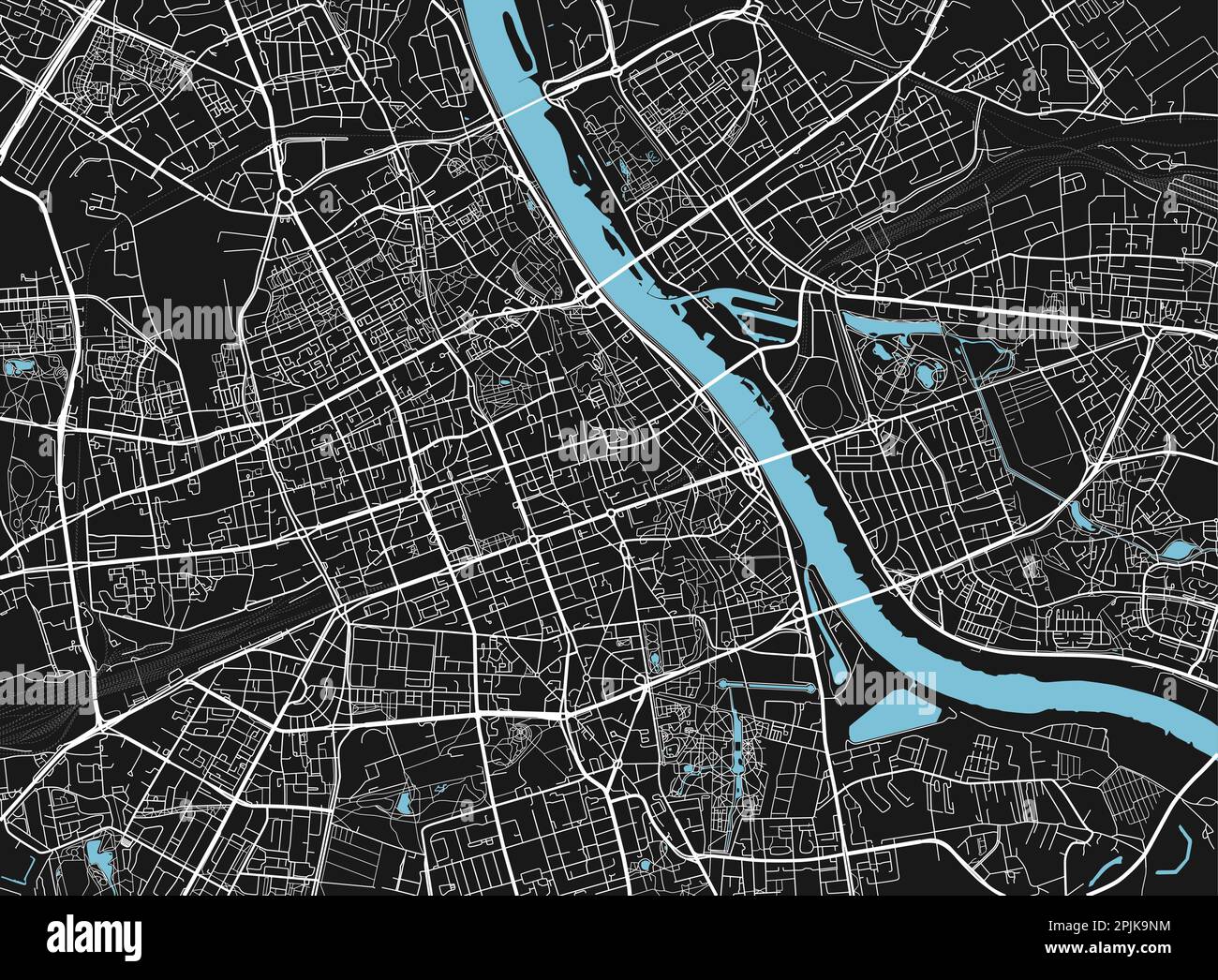 Carte de la ville de Varsovie à vecteur noir et blanc avec des couches séparées bien organisées. Illustration de Vecteur