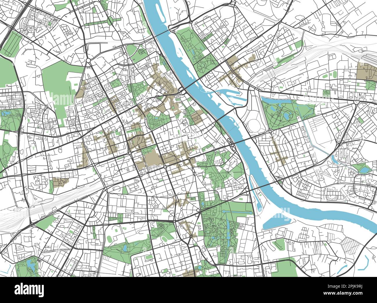 Carte de la ville vectorielle colorée de Varsovie Illustration de Vecteur