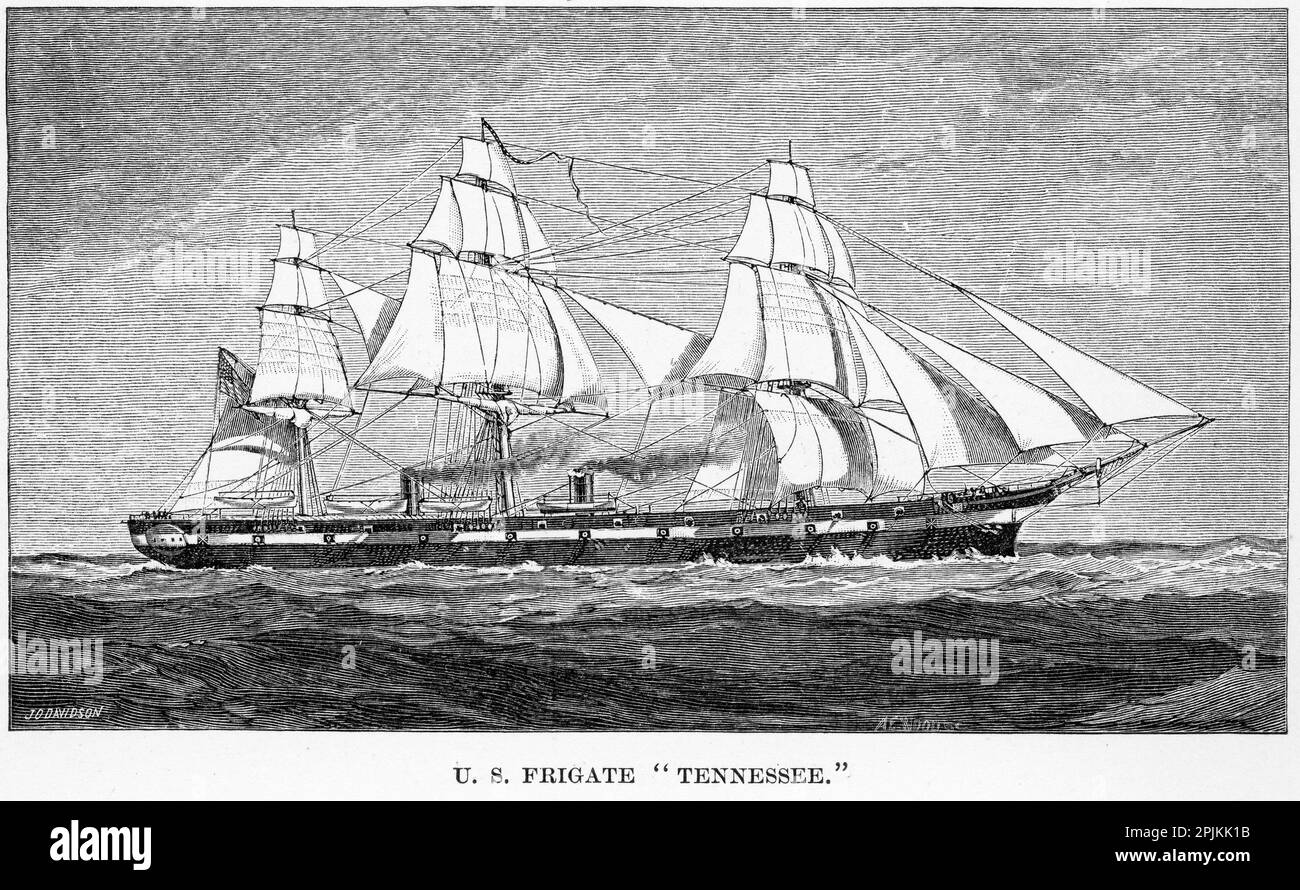 USS Tennessee, à l'origine USS Madawaska, une frégate à vis construite en bois au New York Navy Yard à Brooklyn, New York, et lancée sous le nom de Madawaska le 8 juillet 1865. Banque D'Images