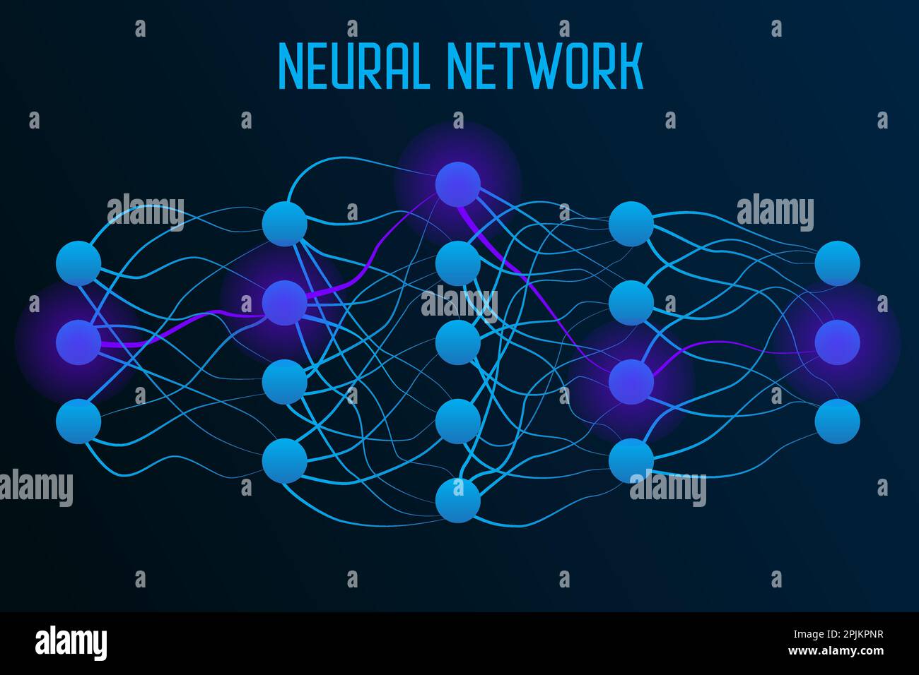 Modèle de réseau neuronal avec du vrai les synapses et neurones cercle connectés dans un maillage global. L'illustration pour la présentation Illustration de Vecteur