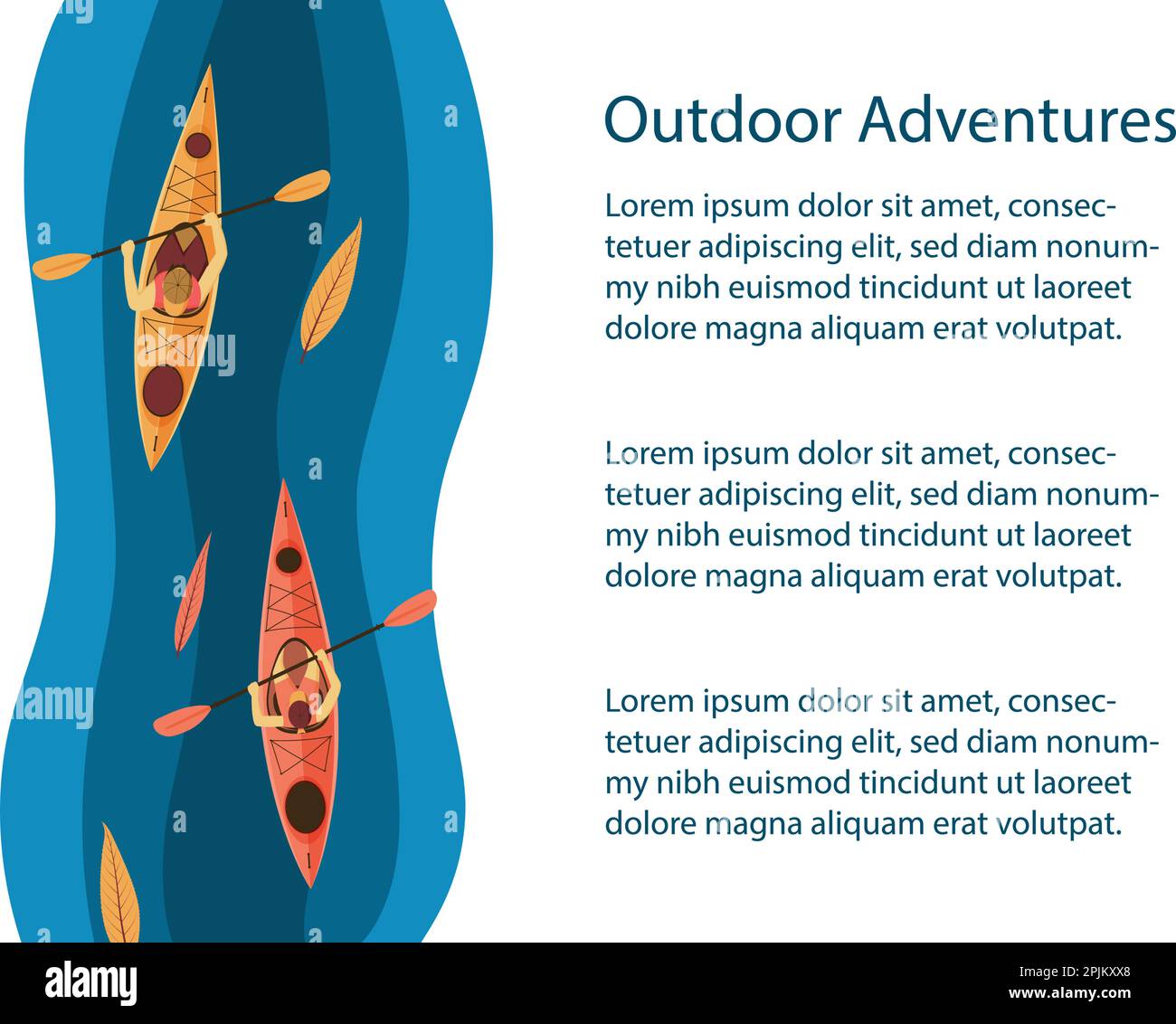 Les activités de plein air ou de bannière. Entre les feuilles de kayak dans la rivière. Piscine en plein air, rafting, kayak, aventures de la publicité. Vector illustrat Illustration de Vecteur