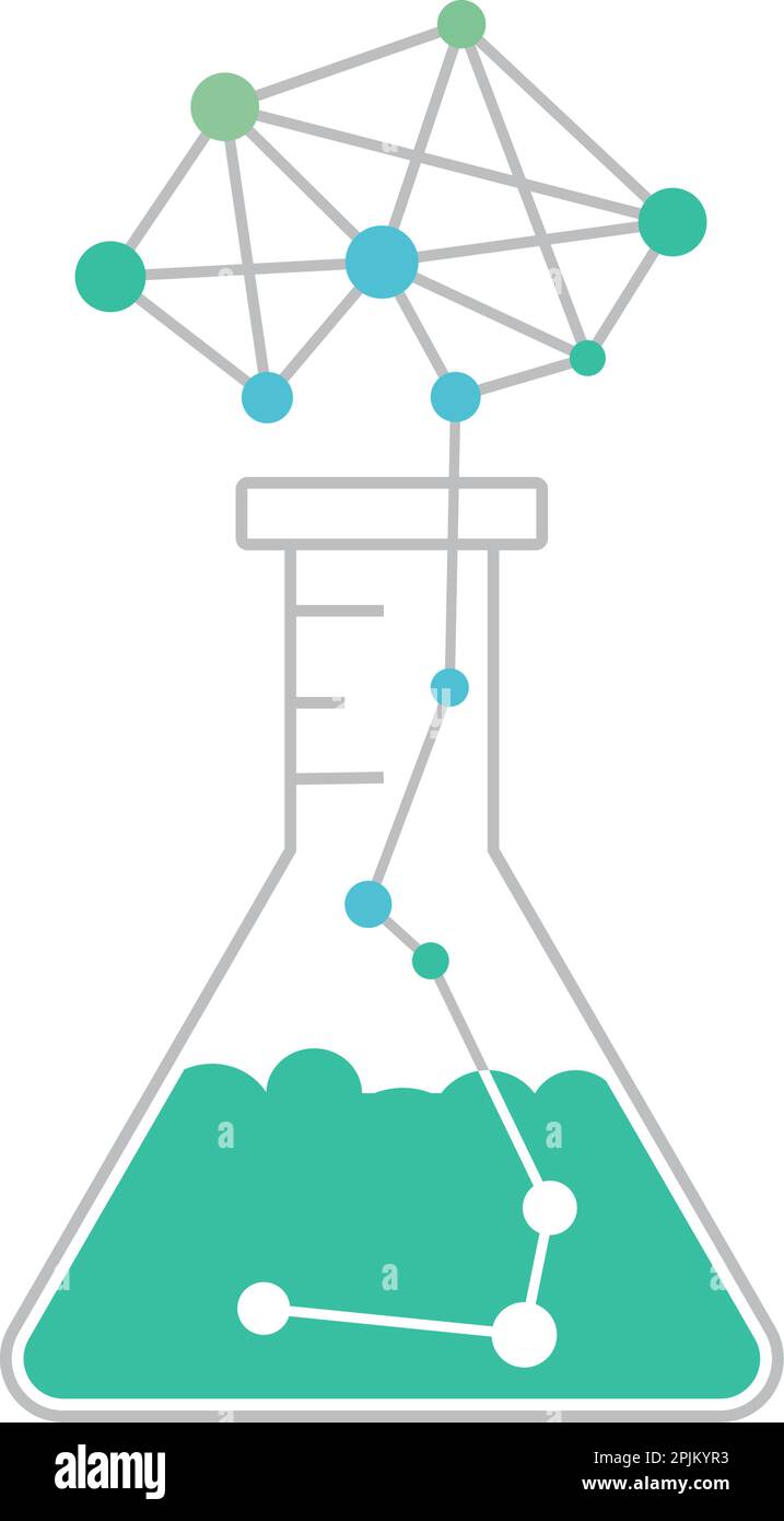 La science des données ou de l'apprentissage automatique de l'expérience chimique comme la recherche. En tant que réseau de neurones cerveau explosion au-dessus de la fiole. AI ou l'apprentissage en profondeur. Vect Illustration de Vecteur