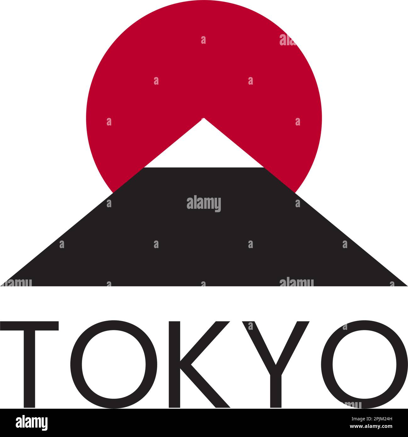 Logo de la ville japonaise de Tokyo avec le Mont Fuji et le soleil levant. Conception minimaliste simple avec sans serif typo. Imprimé urbain minimaliste pour un vêtement ou un t-shirt. Illustration de Vecteur