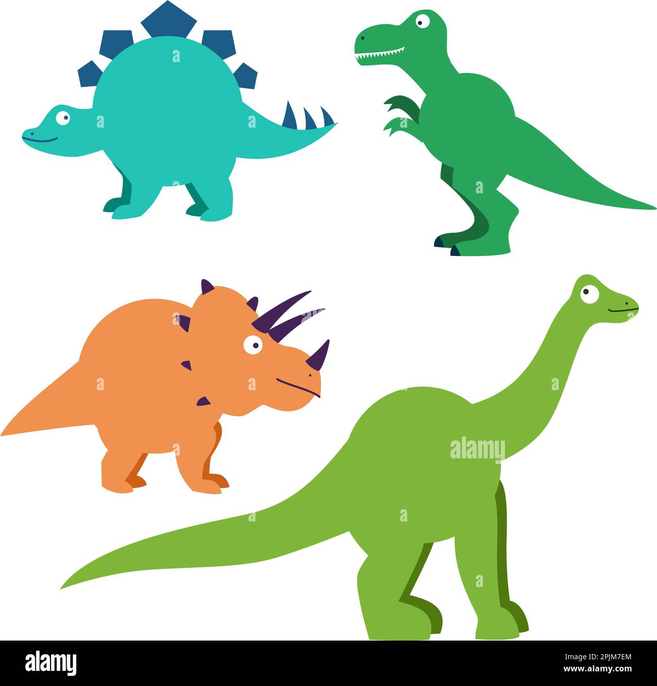 Jeu de personnages de dessins animés dinosaures - t rex etc Dessins animés dinosaures pour les vêtements, vêtements et imprimés pour enfants. S'applique comme autocollants, étiquettes ou pa Illustration de Vecteur