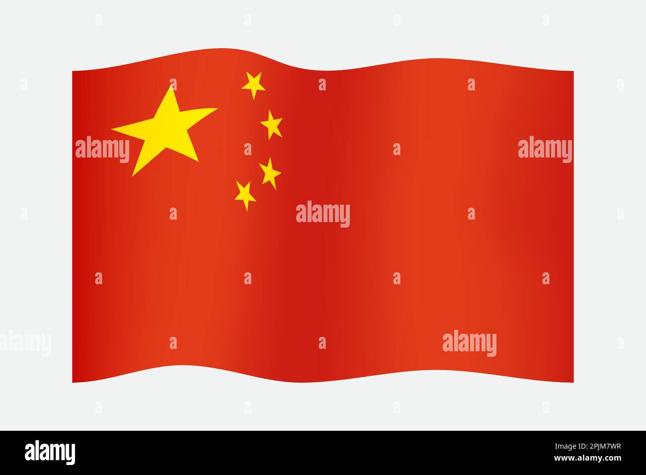 Drapeau de Chine rouge agité à cinq étoiles. Drapeau national de la République populaire de Chine. Couleurs et taille réelles Illustration de Vecteur