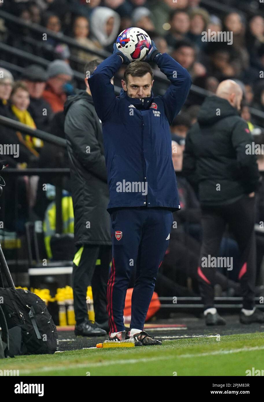 Photo du dossier datée du 06-02-2023 de Jack Wilshere, le Manager d'Arsenal pour les moins de 18 ans, qui a relancé son amour du football après avoir passé de l'équipe de « bombe » d'Arsenal au bord de la tête lors d'une finale de la coupe de la jeunesse moins d'un an dans sa carrière d'entraîneur. Date de publication : lundi 3 avril 2023. Banque D'Images