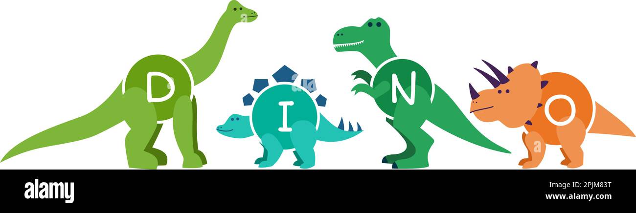 Jeu de personnages de dessins animés dinosaures - t rex etc Dessins animés dinosaures pour les vêtements, vêtements et imprimés pour enfants. S'applique comme autocollants, étiquettes ou pa Illustration de Vecteur