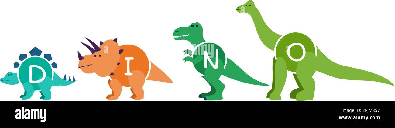 Jeu de personnages de dessins animés dinosaures - t rex etc Dessins animés dinosaures pour les vêtements, vêtements et imprimés pour enfants. S'applique comme autocollants, étiquettes ou pa Illustration de Vecteur