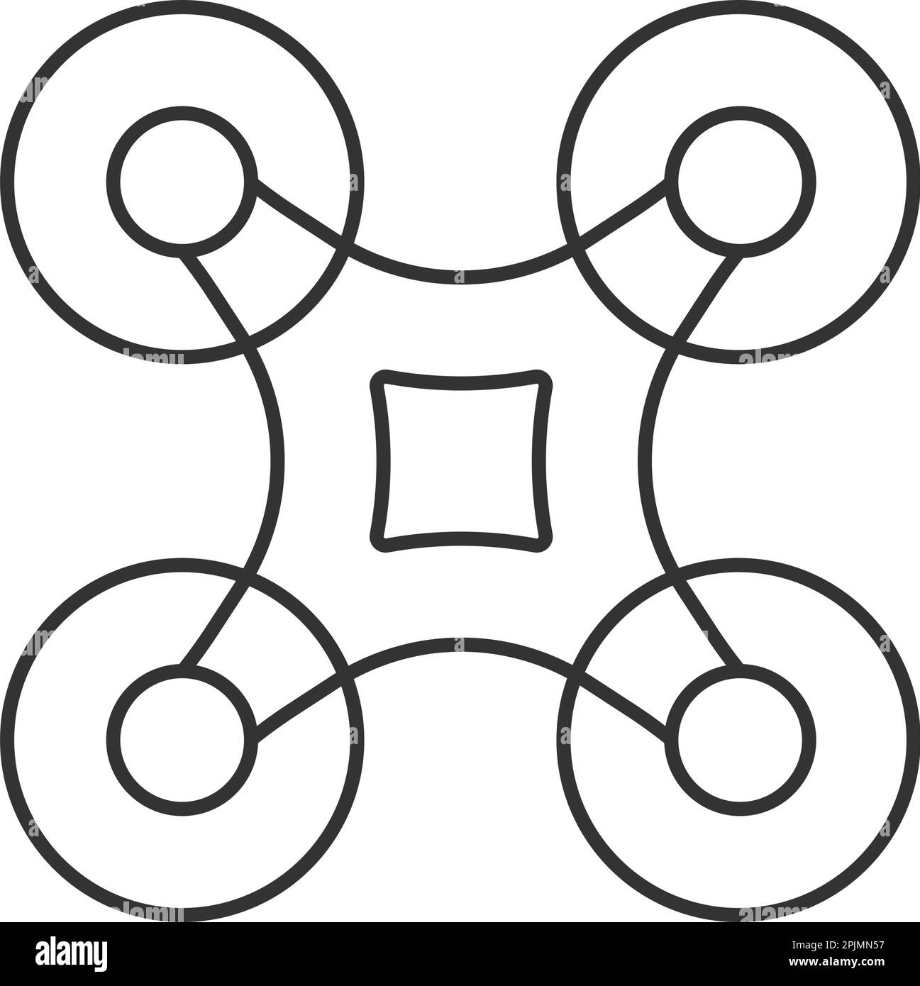 Ligne de drone, icône de contour sur fond bleu. Vue du dessus du quadricoptère. Copter, panneau de véhicule aérien sans pilote. Illustration vectorielle Illustration de Vecteur