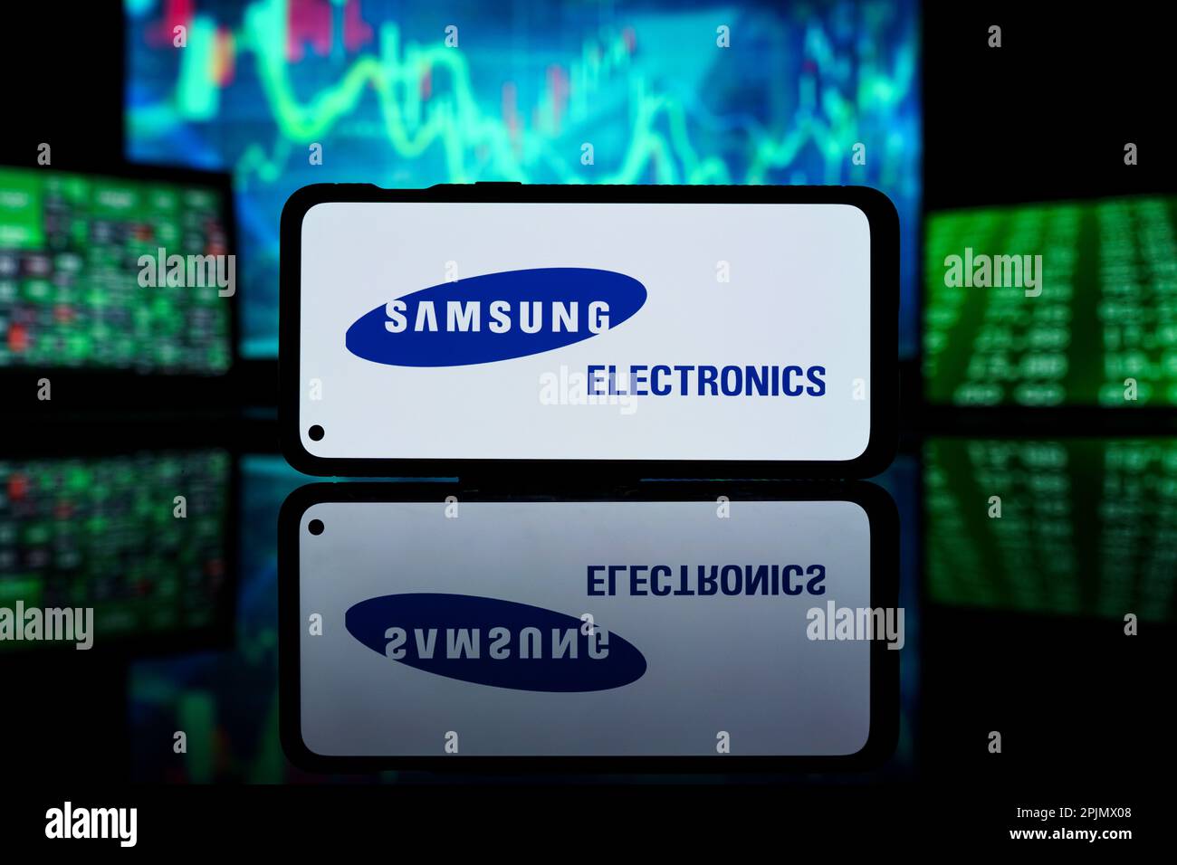 New York, Etats-Unis d'Amérique - 2023 29 mars: Samsung Electronics Company sur le marché boursier. Samsung Electronics succès financier et profit Banque D'Images