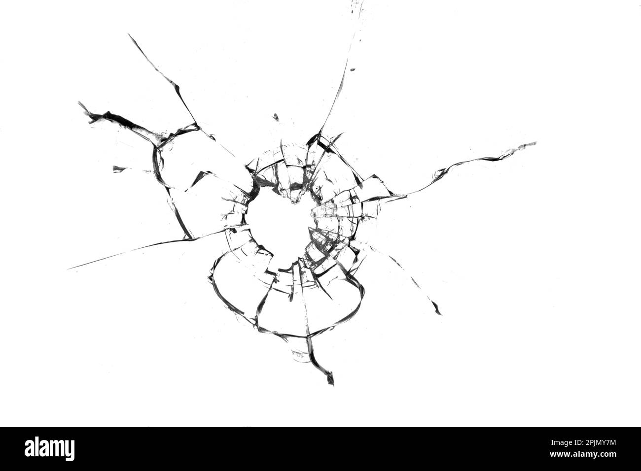 Concept de verre brisé avec trou pour la conception sur fond blanc Banque D'Images