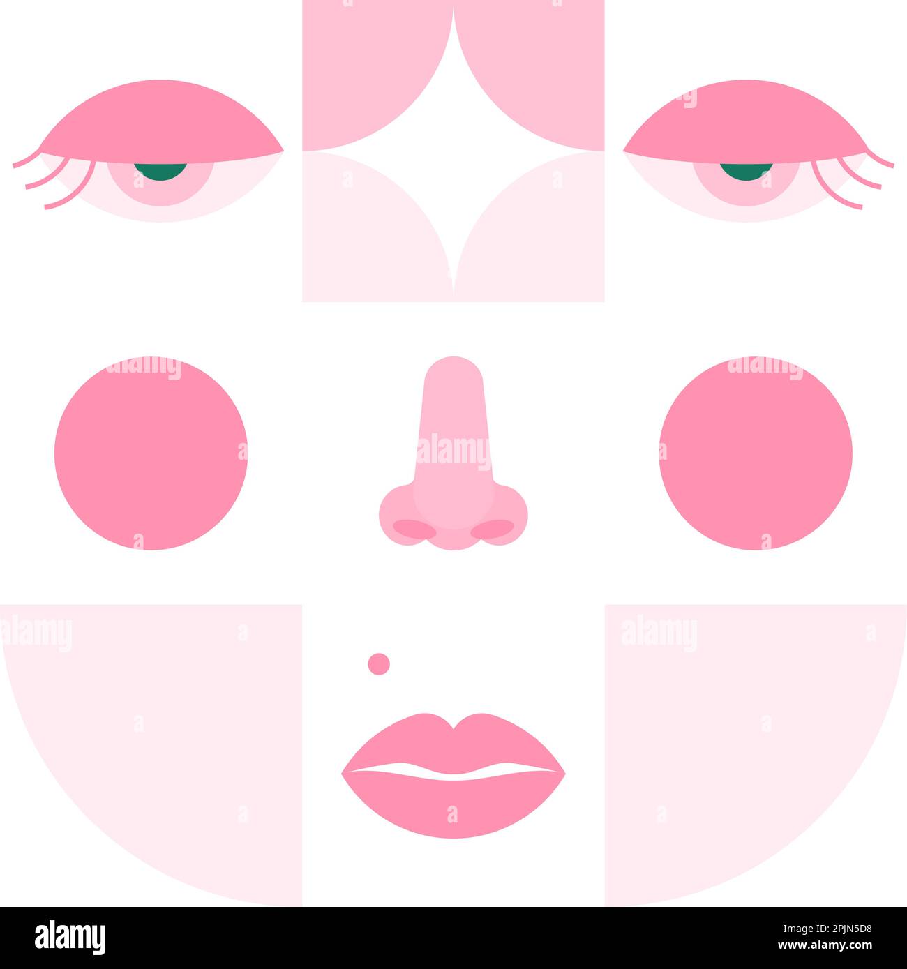 Géométrique visage de femme.visage de fille avec le nez, lèvres piercing. Illustration de style géo Neo. Motif moderne avec yeux, nez et lèvres. Illustration vectorielle Illustration de Vecteur