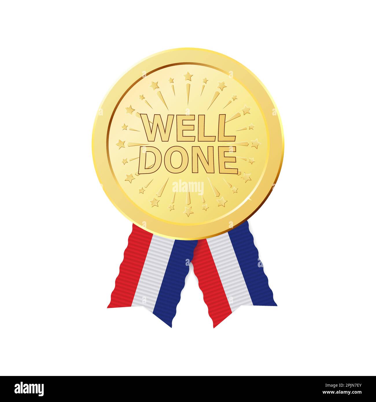 Médailles réalistes avec rubans rayés et texte bien fait. Des prix d'or réalistes pour le gagnant, le succès, la réussite. Applicable aux certificats de gagnant Illustration de Vecteur