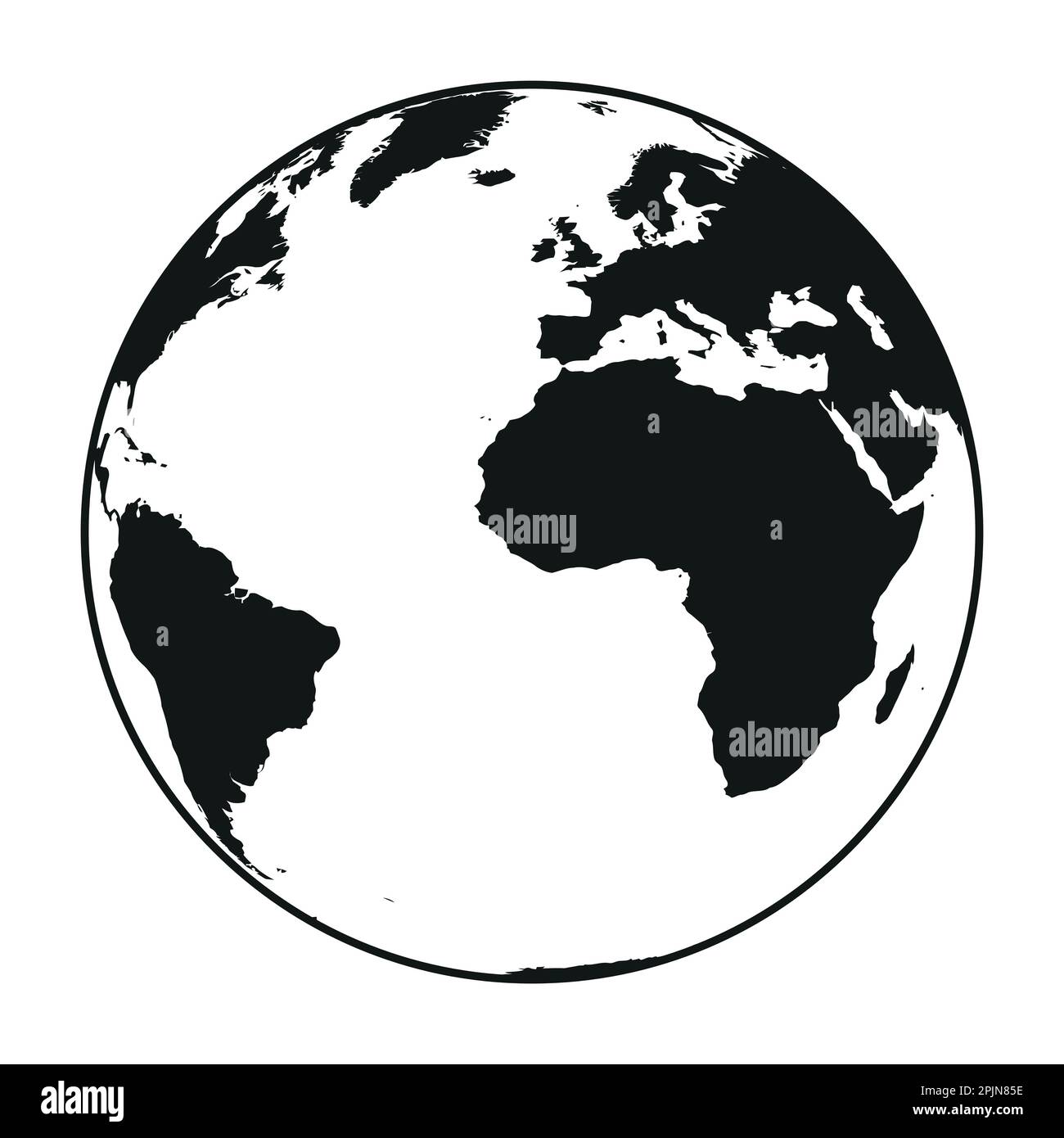 Globe terrestre - carte du monde avec continents sur la planète Terre, illustration vectorielle noir et blanc Illustration de Vecteur
