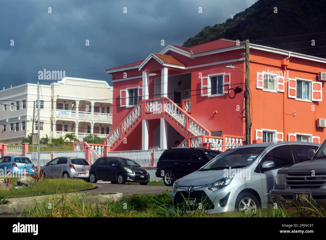 Belle maison rouge, Saint-Kitts, Antilles., Banque D'Images