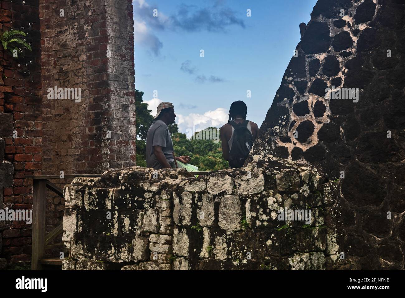 Ruines de la sugarfabrique le domaine de Wingfield, Romney Manor, St. Kitts, Caraïbes Banque D'Images