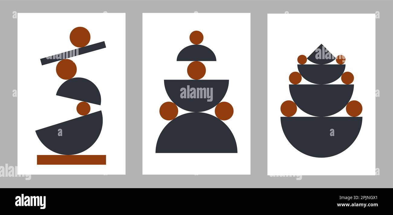 Ensemble d'affiches abstraites du milieu du siècle. Formes abstraites - cercle, demi-cercle. Affiches de style rétro ou art mural. Esthétique minimaliste. Vector illust Illustration de Vecteur