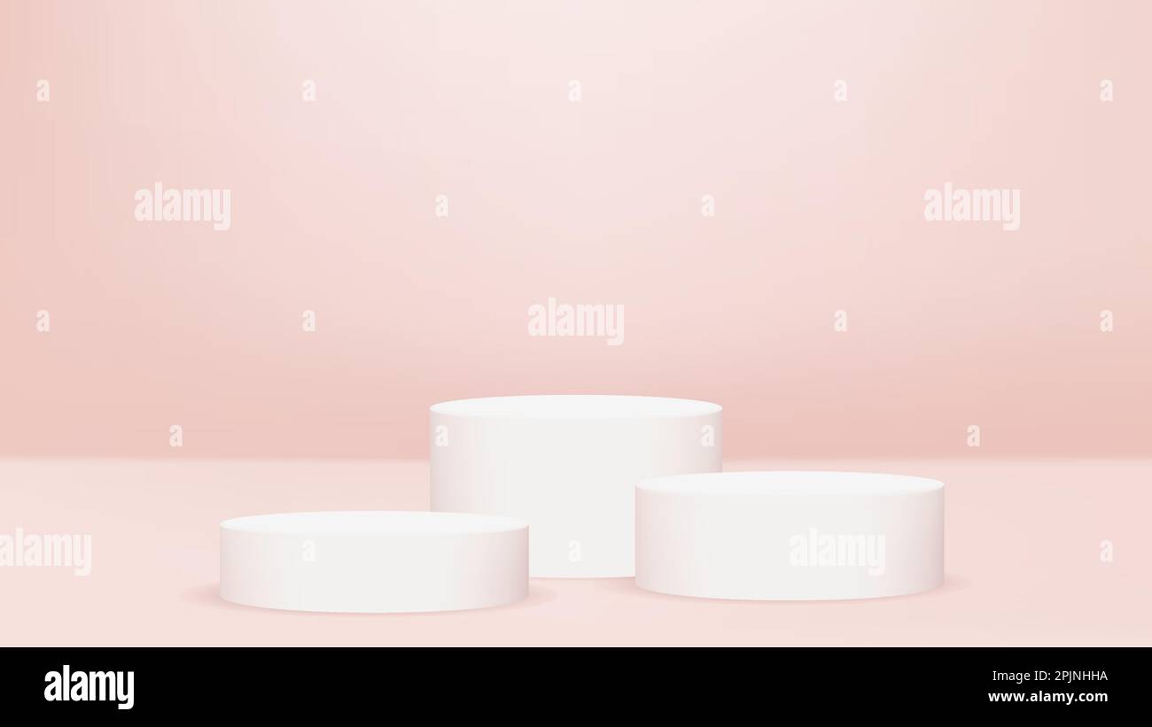 Trois étages ou plates-formes cylindriques ou socles sur fond rose pastel. Étages 3D blancs en trois dimensions. Illustration vectorielle Illustration de Vecteur