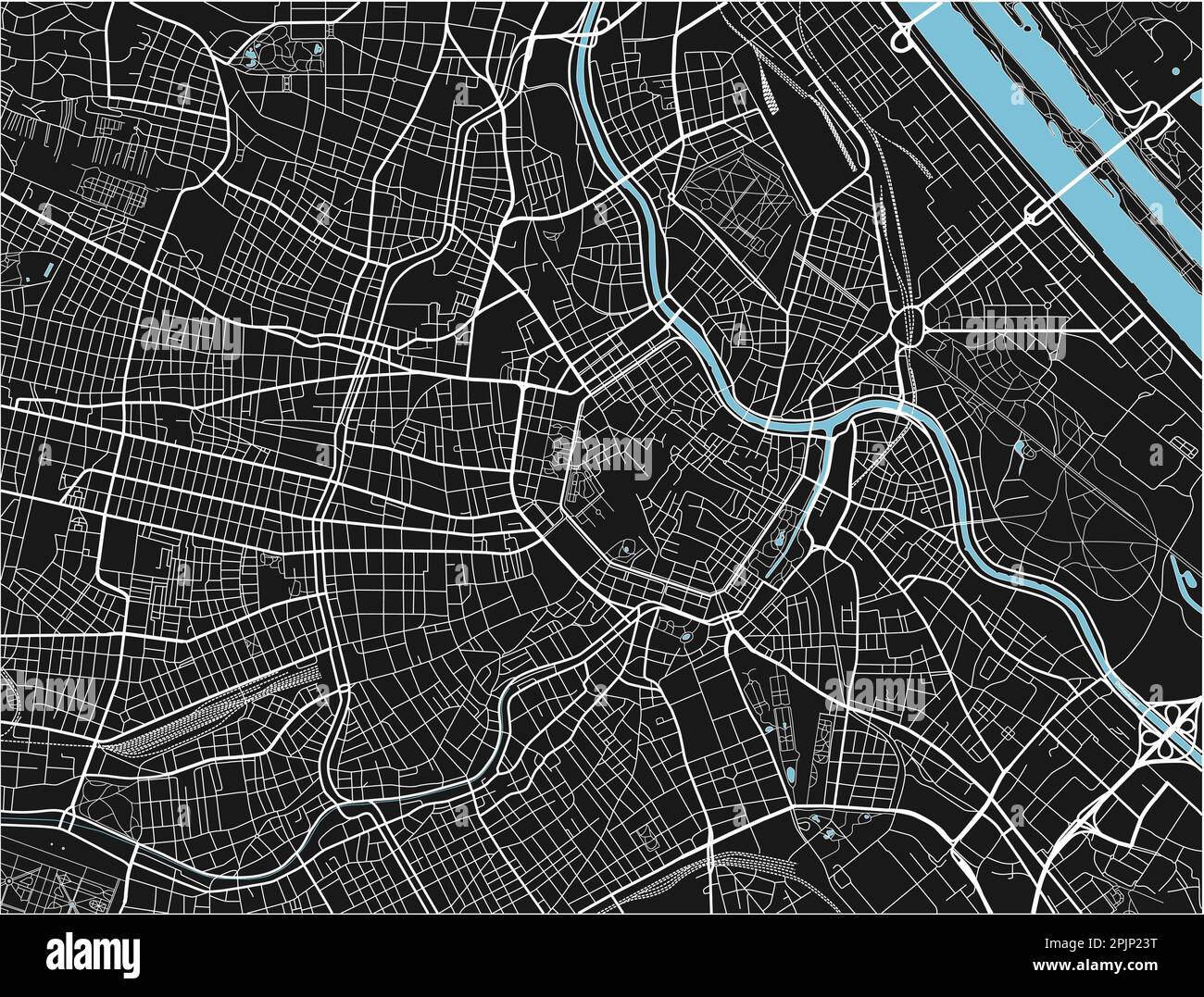 Carte de la ville de Vienne à vecteur noir et blanc avec des couches séparées bien organisées. Illustration de Vecteur