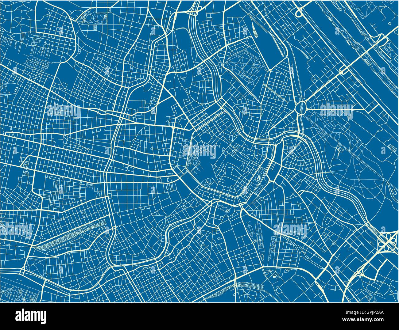 Carte de la ville de Vienne à vecteur bleu et blanc avec des couches séparées bien organisées. Illustration de Vecteur